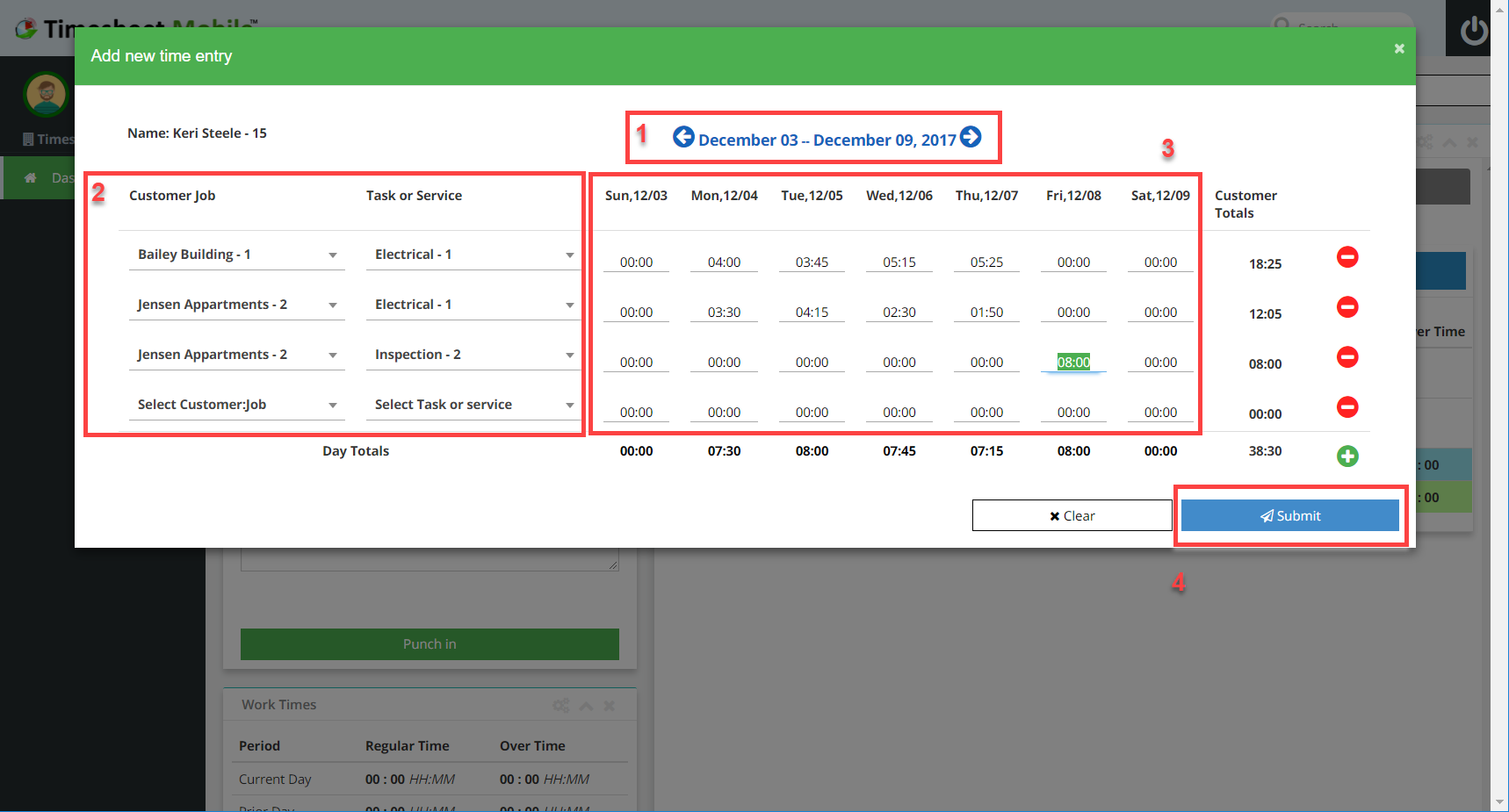 easy timesheet entry by week or desktop