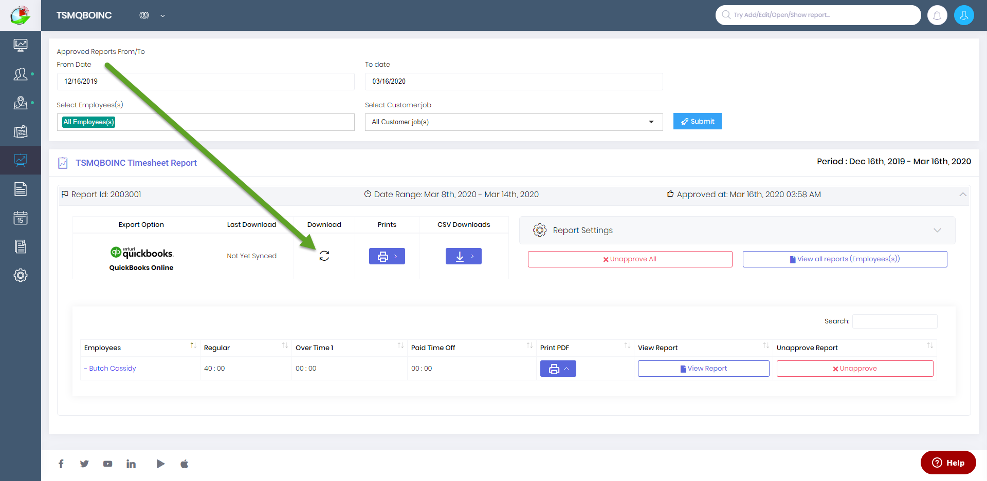 import officetime data to quickbooks